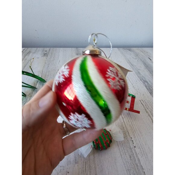 Green red glitter ornament Noel spiral candy set Xmas ball red green lot - Picture 5 of 12